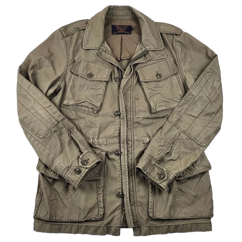 J Crew M-65 Garrison Fatigue Olive Green Military Jacket Size Medium *NO HOOD*